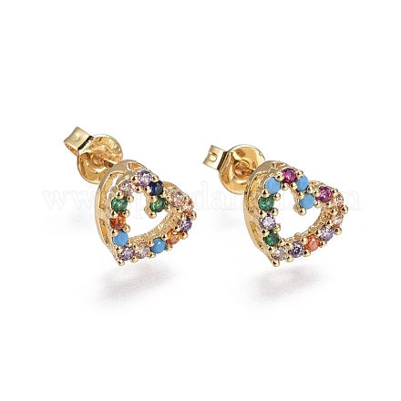 Brass Micro Pave Cubic Zirconia Stud Earrings EJEW-L224-25G-1