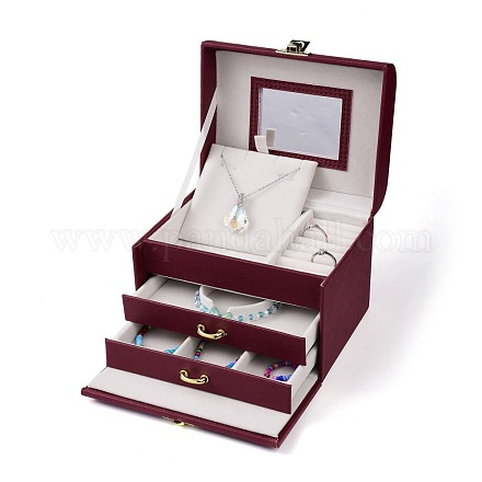 Boîte d'organisateur de bijoux en cuir pu CON-P012-04C-1