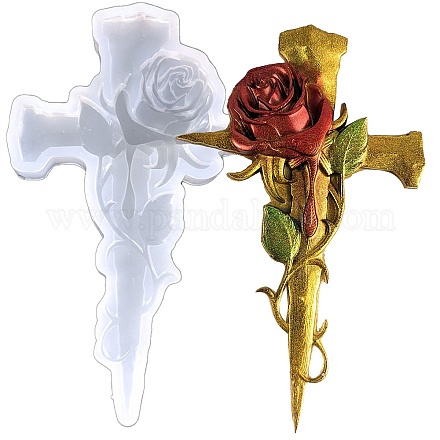 Stampini in silicone con decorazione a forma di croce religiosa con rosa DIY-L071-11-1
