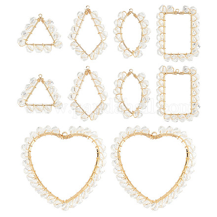 10 pièces 5 styles pendentifs en verre transparent et en laiton PALLOY-AB00162-1