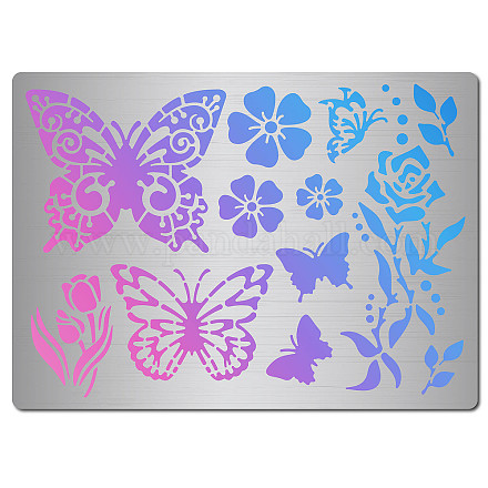 GORGECRAFT Butterfly Metal Stencils Flower Rose Leaves Insect Painting Drawing Stainless Steel Square Embossing Decorating Tool Template for Wood Burning Engraving Crafting Scrapbook Art Ornate Party DIY-WH0289-080-1