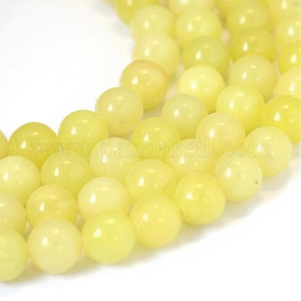 Jade naturel de citron chapelets de perles rondes G-E334-8mm-07-1