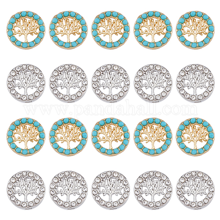 DICOSMETIC 50Pcs Tree of Life Beads 2 Colors Alloy Slide Charms with Synthetic Turquoise Flat Round Tree of Life Filigree Spacer Beads Rhinestones Charms for DIY Jewelry Making Crafts FIND-DC0003-59-1