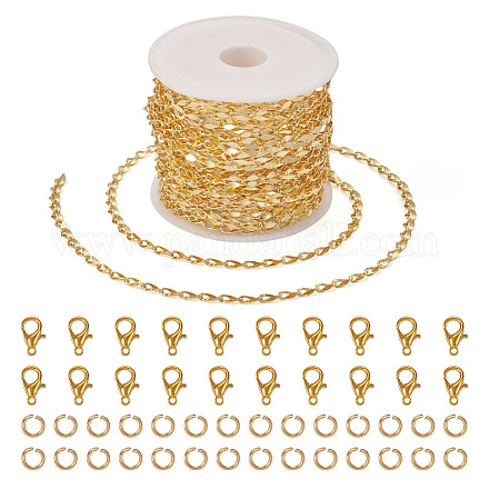 DIY チェーン ブレスレット ネックレス メイキング キット  真鍮のダップチェーンとステンレススチールの丸カンを含む  合金製カニカン  ゴールドカラー  チェーン：5m /セット DIY-TA0004-94-1