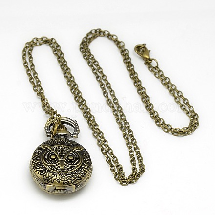 Halloween cadeaux bijoux alliage rond plat avec pendentif chouette montre de poche de quartz X-WACH-N011-40-1