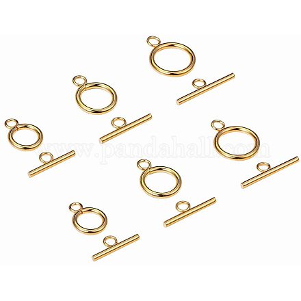 PandaHall Elite 15 Sets 3 Sizes 304 Stainless Steel Round Golden Toggle Clasps Connectors for Bracelet Necklace Jewelry Making STAS-PH0018-81-1