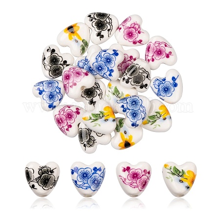 20 pz 4 perline in ceramica di porcellana fatte a mano a 15x15x7 colori DIY-FS0002-43-1