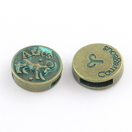 Antike Bronze & grüne Patina plattierte flache runde Zinklegierungs-Diacharme PALLOY-Q307-12-NR-1