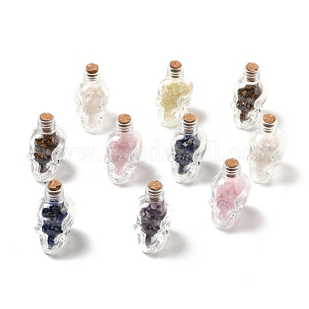 Scaglie di pietre preziose miste in decorazioni per display di bottiglie di vetro a forma di teschio DJEW-G039-02-1