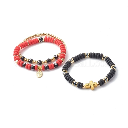 Ensembles de bracelets extensibles en perles d'argile polymère faites à la main BJEW-JB06559-1