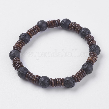 Bracelets extensibles en perles de lave naturelle BJEW-E326-08-1