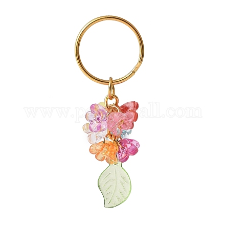 Transparente Blatt- und Blumen-Acryl-Schlüsselanhänger mit geteiltem Schlüsselring aus Eisen KEYC-JKC00424-1