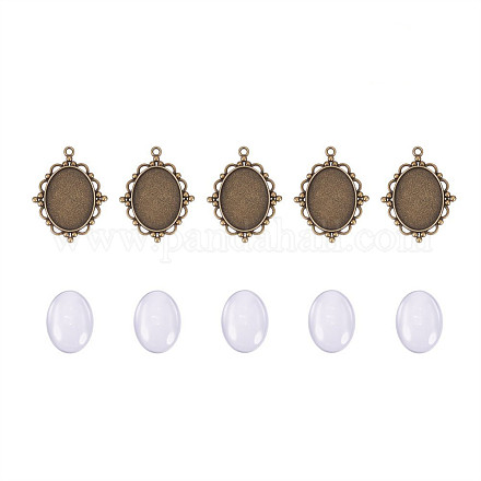 40x30mm Oval Clear Glass Cabochon Covers and Alloy Pendant Cabochon Settings DIY-X0151-AB-FF-1