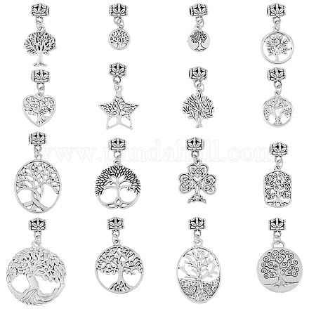 Superfindings 32 pz 16 stili tibetano europeo ciondola i branelli di fascini della lega albero della vita branelli di fascino argento antico ciondola perline distanziatore bails connettore per la creazione di gioielli PALLOY-PH01355-1