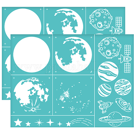 OLYCRAFT 2Pcs 11x8.6 Inch Layered Moon Silk Screen Stencil Self-Adhesive Silk Screen Printing Stencil Space Planets Mesh Transfer Stencils Reusable Paint Transfer for Painting on Wood DIY T-Shirt DIY-WH0338-253-1