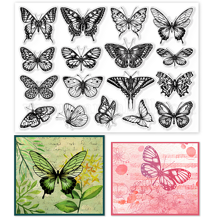 GLOBLELAND Vintage Realistic Butterfly Clear Stamps for DIY Scrapbooking Decor Butterfly Specimen Transparent Silicone Stamps for Making Cards Photo Album Decor DIY-WH0296-0009-1