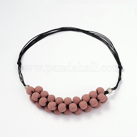 (vente de bijoux fêtes d'usine) colliers de perles de roche de lave NJEW-D204-02-1