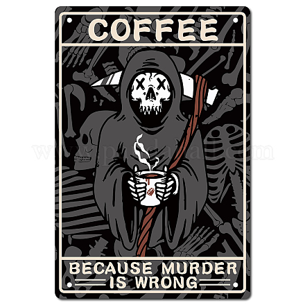 CREATCABIN Skeleton Coffee Tin Sign Vintage Because Murder is Wrong Metal Tin Sign Retro Poster Art Mural Hanging Iron Painting for Home Kitchen Bathroom Wall Art Decor 8 x 12 Inch AJEW-WH0157-475-1