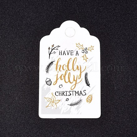 紙ギフトタグ  hange tags  美術工芸用  クリスマスのために  ホリーとジョリーという言葉で  ホワイト  50x30x0.3mm  穴：5mm CDIS-L003-E03-A-1