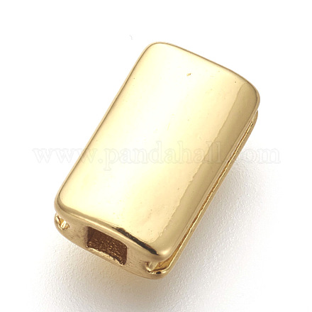 真鍮のスジ入りビーズ  鉛フリー＆カドミウムフリー  長方形  ゴールドカラー  10x6x3.5mm  穴：2x2mmと9x1mm ZIRC-E152-09G-RS-1