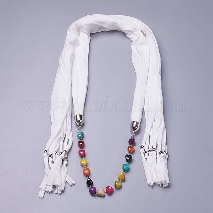Simple Design Women's Beaded Cloth Scarf Necklaces NJEW-K111-02E-1