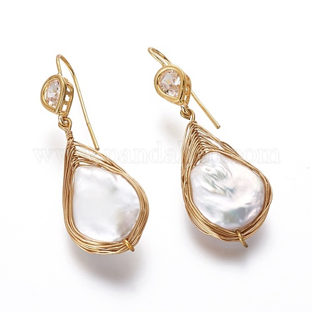 Pendientes de perlas naturales EJEW-F218-06G-1