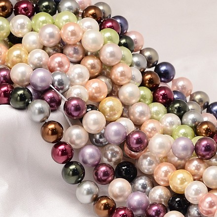 Round Shell Pearl Bead Strands BSHE-L011-6mm-L-1