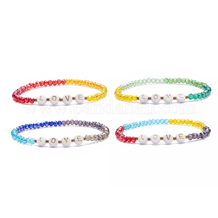 Bracelet extensible word love en acrylique avec perles de verre pour femme BJEW-JB08105-1