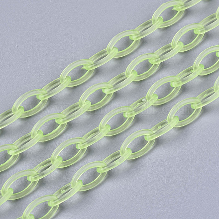 手作りの透明なABSプラスチックアズキチェーン  オーバル  緑黄  19.29インチ〜19.68インチ（49~50cm）  リンク：13x7.5x1.5mm KY-S166-001G-1