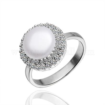 Brass Round Imitation Pearl Finger Rings For Party RJEW-BB10295-8-1
