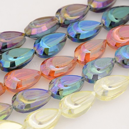 Teardrop Electroplate Rainbow Plated Glass Beads Strands EGLA-P013-M-1
