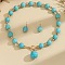 Bohemian Style CCB Plastic with Synthetic Turquoise Round Beaded Pendant Necklaces & Dangle Earrings Sets, Golden, 460mm