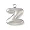 304 Stainless Steel Initial Pendants, Ion Plating(IP), Stainless Steel Color, Letter Z, 16~18x6~18x3mm, Hole: 1.8mm
