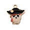 Alloy with Enamel Pendants, Nautical Charms, Light Gold, Black, Skull, 19.5x18x1.5mm, Hole: 1.6mm