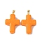 Handmade Lampwork with Brass Pendants, Cross, Orange, 29.5x19.5x7.5mm, Hole: 3.5x4.5mm