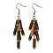 304 Stainless Steel Column Dangle Earrings, with Natural Tiger Eye, Golden, 66.5mm