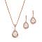 Teardrop Brass Micro Pave Clear Cubic Zirconia with Plastic Pearl Pendant Necklace & Dangle Earring, Rose Gold, 350mm