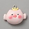 Pig Opaque Resin Pendants, with Platinum Tone Iron Loops, Crown, 26x28.5x8.5mm, Hole: 2x2.5mm