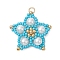 Glass Seed Beaded Star Pendants, with Glass Pearl Round Beads and 304 Stainless Steel Jump Rings, Deep Sky Blue, 27x28x6mm, Hole: 3.5mm