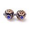 Handmade Resin Indonesia Beads, with Alloy Rhinestone Findings, Round, Dark Blue, 20.5x19mm, Hole: 2mm