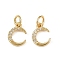 Brass Micro Pave Cubic Zirconia Pendants, Moon Charms, with Jump Ring, Real 18K Gold Plated, 10.5x8x1.5mm, Hole: 3.2mm