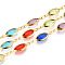 Brass Oval Link Chains, with Glass, Soldered, with Spool, Long-Lasting Plated, Golden, Mixed Color, 16.5x6x2~2.5mm, about 32.81 Feet(10m)/Roll
