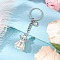 Acrylic Imitation Pearl Keychain, with Iron Keychain Ring and Alloy Charms, Angel, White, 95mm