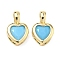 Glass Charms, Heart, with Rack Plating Brass Findings, Cadmium Free & Lead Free, Long-Lasting Plated, Faceted, Cyan, 12x7.5x3.5mm, Hole: 3x2.5mm