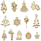 52Pcs 13 Styles Christmas Theme Zinc Alloy Pendants, Golden, Mixed Shapes, 15~21.5x12~16.5x2.5mm, Hole: 1.2~2mm, 4pcs/style