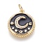 Brass Micro Pave Cubic Zirconia Pendants, with Enamel, Flat Round with Moon and Star, Golden, Black, 18x16.5x2mm, Hole: 3.5mm