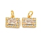 Brass Micro Pave Clear Cubic Zirconia Pendants, Rectangle, with Jump Ring, Real 18K Gold Plated, 8x10x4mm, Hole: 3mm