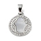 Brass Micro Pave Cubic Zirconia Pendants, with Shell, Flat Round Charms, Platinum, 14.5x12.5x2mm, Hole: 5x3mm