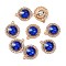 Zinc Alloy Rhinestone Pendants, Flat Round, Light Gold, Sapphire, 19x16.5x5mm, Hole: 1.4mm