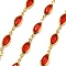 Brass Glass Horse Eye Link Chains, with Spool, Long-Lasting Plated, Soldered, Lead Free & Cadmium Free, Rack Plating, Real 18K Gold Plated, FireBrick, 16.5x6x2mm